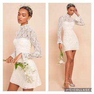 Long Sleeve Ivory White Lace Mini Dress 